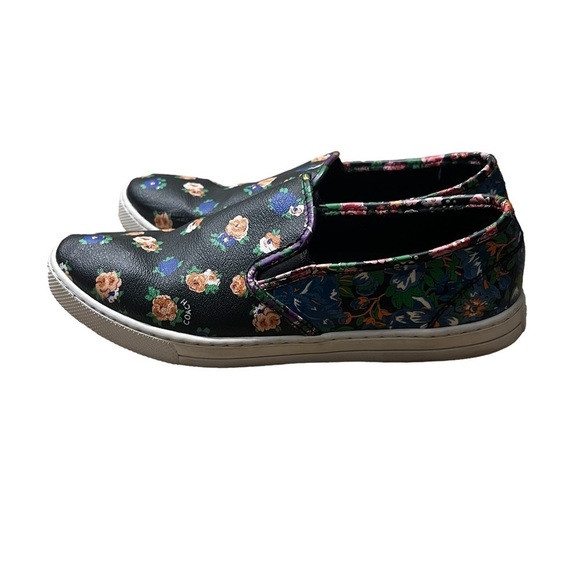 COACH Slip-on Floral Pebbled Leather Parkside Sneakers in Black Size 8.5 - Picture 4 of 6
